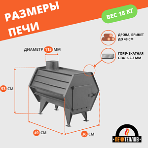 Дровяная печь Радуга ПО-1 черный